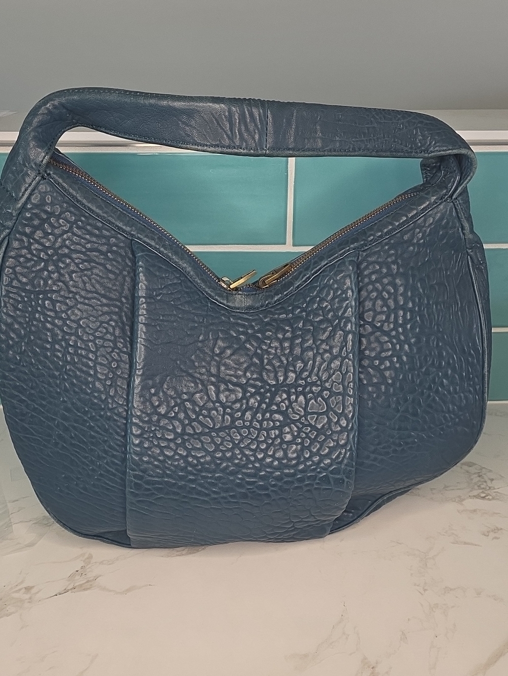 Alexander Wang Teal Blue Textured Lambskin Pebbled Hobo Bag